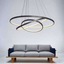 Suspension moderne en aluminium noir à 3 anneaux