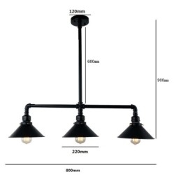 Lustre suspendu à 3 lumières en forme de pipe à eau, style industriel rétro et rustique