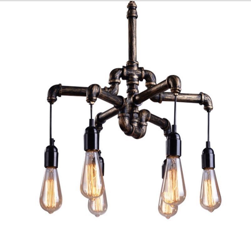 Lustre suspendu à 6 lumières style industriel rétro vintage en forme de pipe à eau, style rustique et campagnard