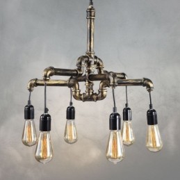 Lustre suspendu à 6 lumières style industriel rétro vintage en forme de pipe à eau, style rustique et campagnard