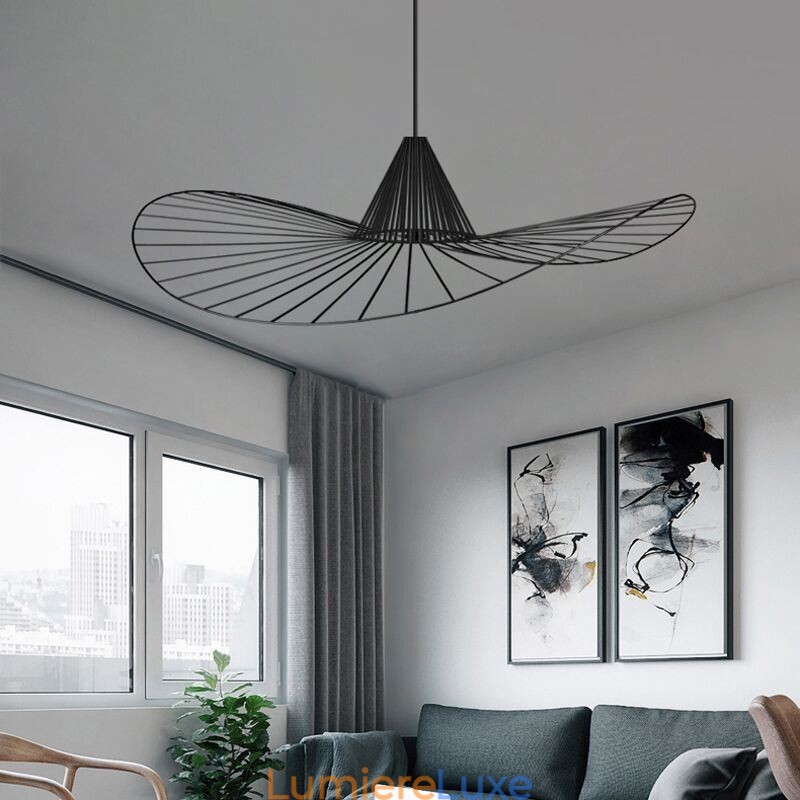 Suspension en fer, lampe simple en forme de chapeau de paille, 1 lumière