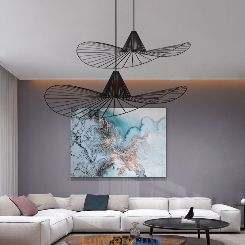 Suspension en fer, lampe simple en forme de chapeau de paille, 1 lumière
