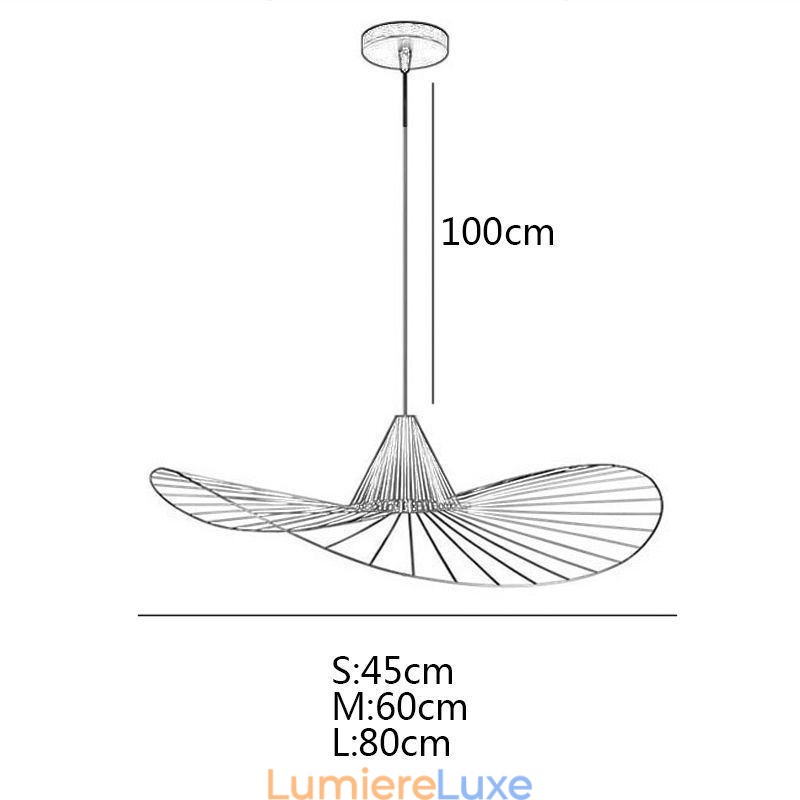 Suspension en fer, lampe simple en forme de chapeau de paille, 1 lumière