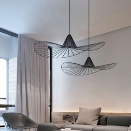 Suspension en fer, lampe simple en forme de chapeau de paille, 1 lumière