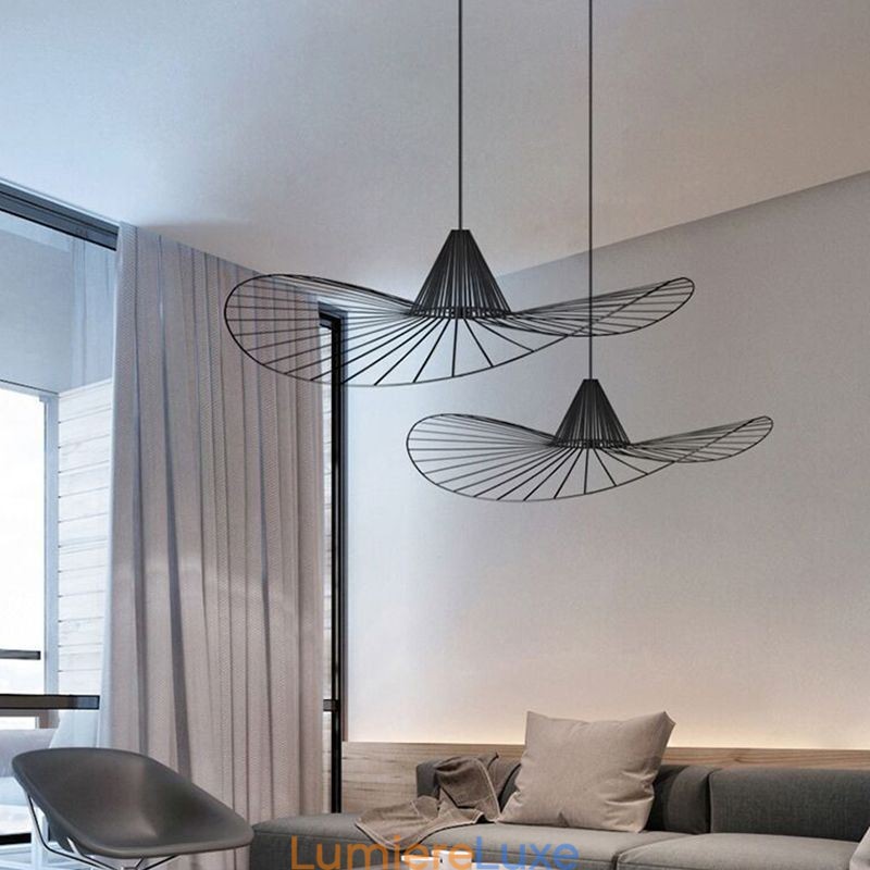 Suspension en fer, lampe simple en forme de chapeau de paille, 1 lumière