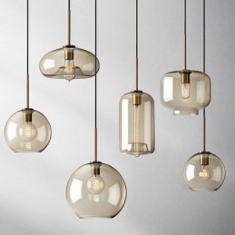 Suspension en verre minimaliste couleur cognac, luminaire décoratif en verre