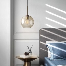 Suspension en verre minimaliste couleur cognac, luminaire décoratif en verre