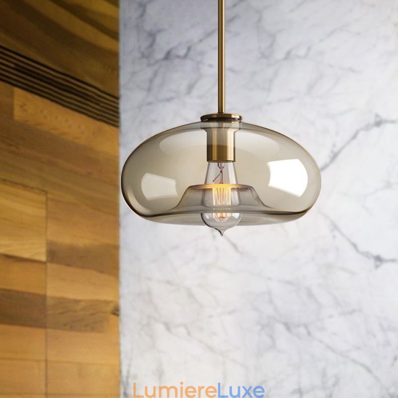 Suspension en verre minimaliste couleur cognac, luminaire décoratif en verre