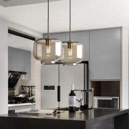 Suspension en verre minimaliste couleur cognac, luminaire décoratif en verre