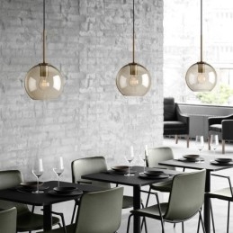 Suspension en verre minimaliste couleur cognac, luminaire décoratif en verre