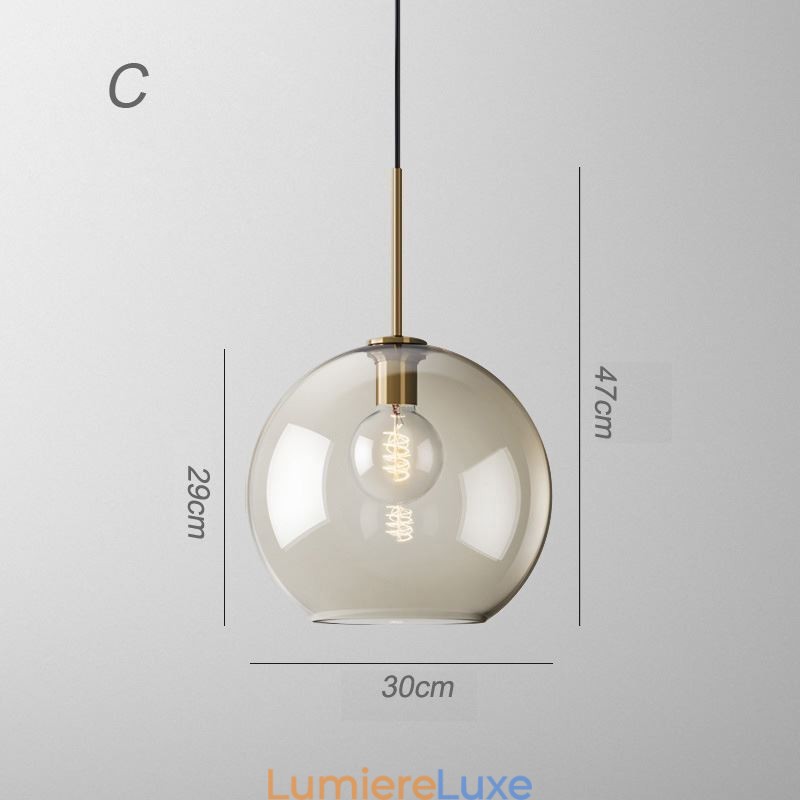 Suspension en verre minimaliste couleur cognac, luminaire décoratif en verre