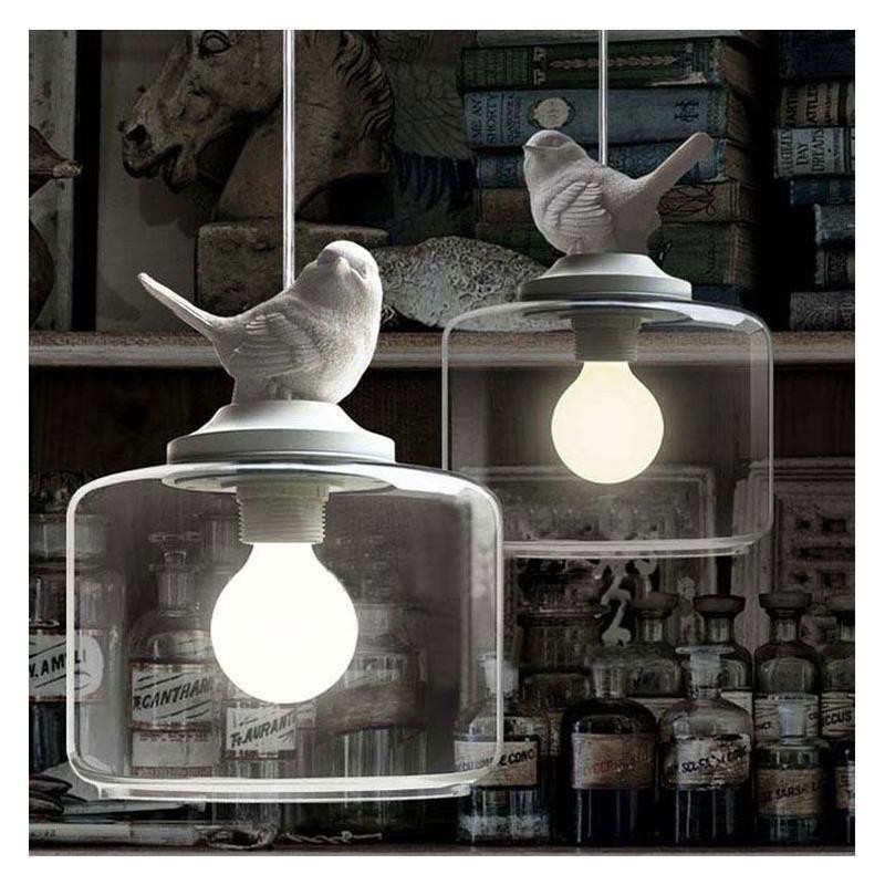 Suspension en verre de style rétro Petit oiseau Éclairage décoratif