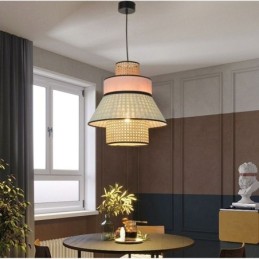 Lampe suspendue à 1 abat-jour en bambou tressé