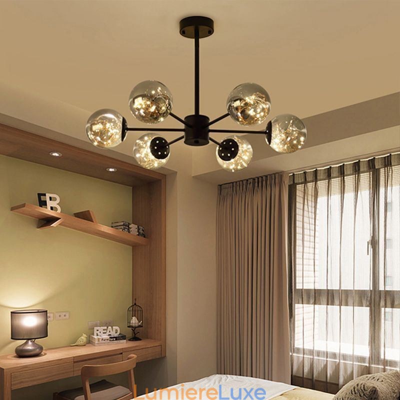 Suspension haricot magique style nordique boule de verre gypsophile
