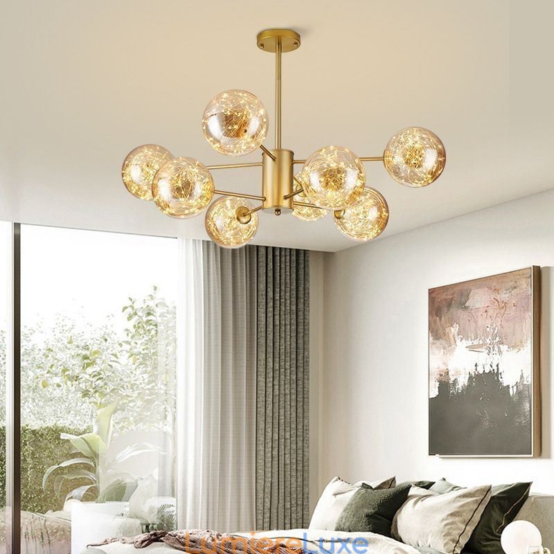 Suspension haricot magique style nordique boule de verre gypsophile