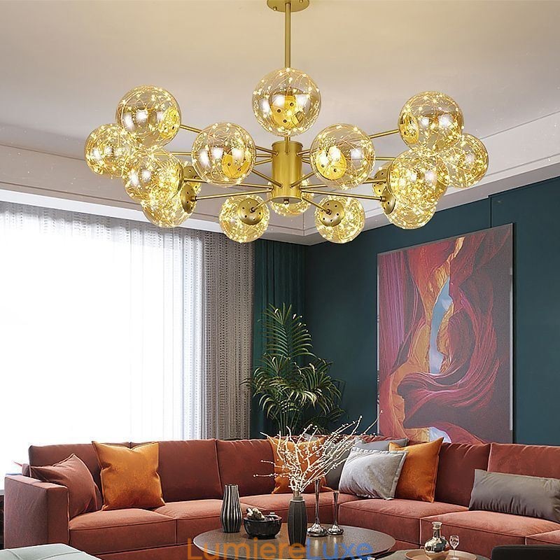 Suspension haricot magique style nordique boule de verre gypsophile