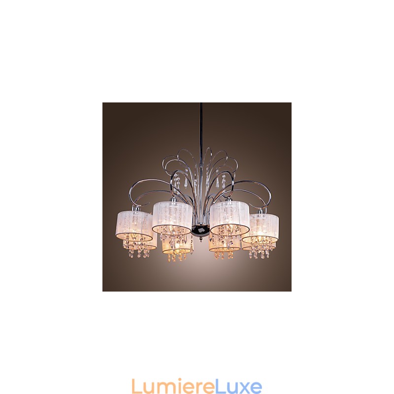 Lustre moderne contemporain en cristal et métal chromé