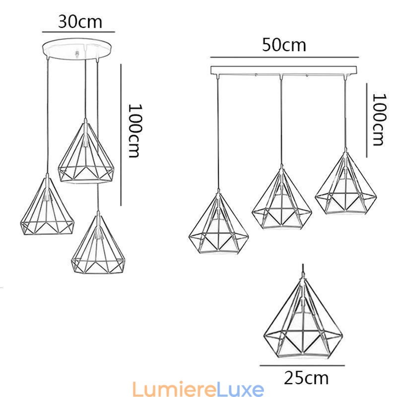 Suspension en forme de diamant, luminaire décoratif minimaliste moderne