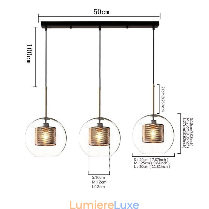 Suspension minimaliste en verre à 3 lumières, plafonnier îlot