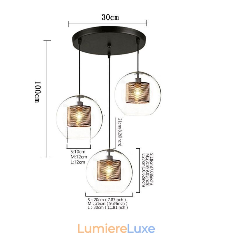 Suspension minimaliste en verre à 3 lumières, plafonnier îlot