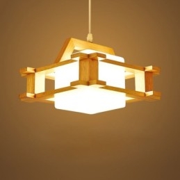 Lampe suspendue en chêne de style nordique avec abat-jour en verre dépoli Café