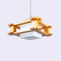 Lampe suspendue en chêne de style nordique avec abat-jour en verre dépoli Café