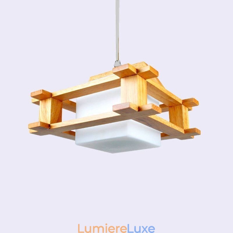 Lampe suspendue en chêne de style nordique avec abat-jour en verre dépoli Café