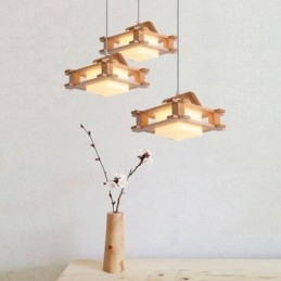 Lampe suspendue en chêne de style nordique avec abat-jour en verre dépoli Café