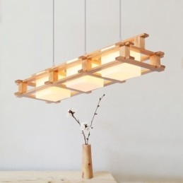 Lampe suspendue créative à 3 lumières en chêne, plafonnier décoratif en bois pour café