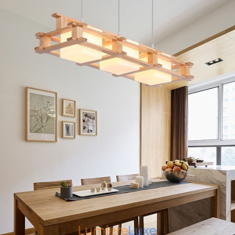 Lampe suspendue créative à 3 lumières en chêne, plafonnier décoratif en bois pour café