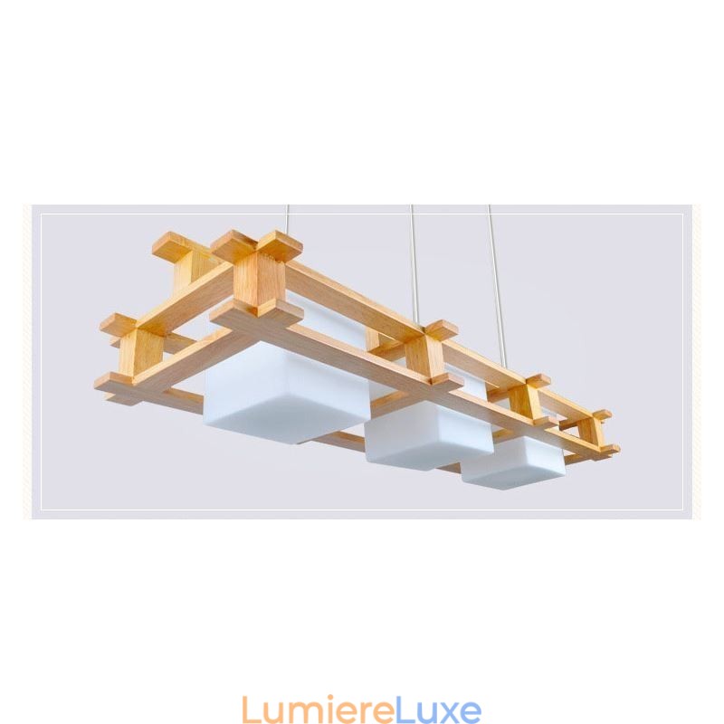 Lampe suspendue créative à 3 lumières en chêne, plafonnier décoratif en bois pour café