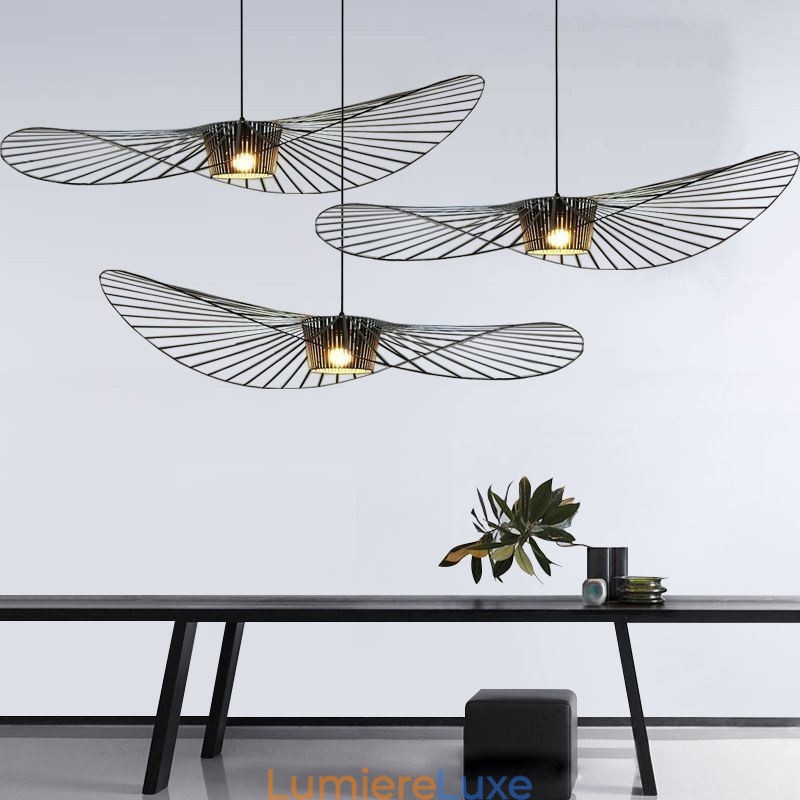 Suspension en fer, lampe chapeau de paille, 1 lumière