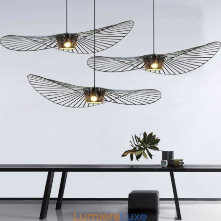 Suspension en fer, lampe chapeau de paille, 1 lumière Suspension en fer, lampe chapeau de paille, 1 lumière