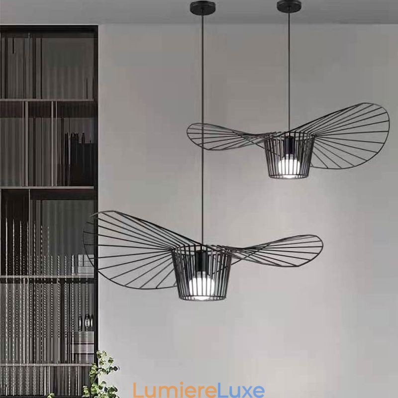 Suspension en fer, lampe chapeau de paille, 1 lumière