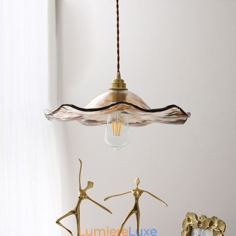 Suspension en verre feuille de lotus, luminaire décoratif créatif