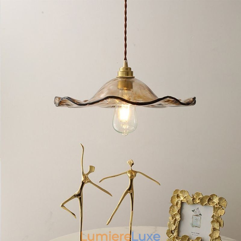 Suspension en verre feuille de lotus, luminaire décoratif créatif