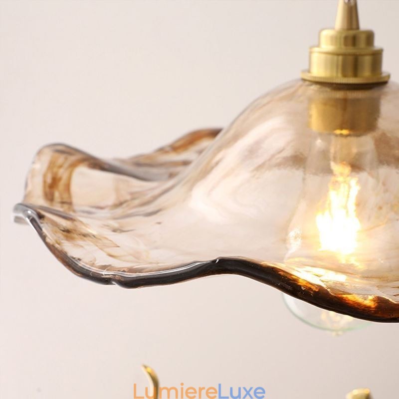 Suspension en verre feuille de lotus, luminaire décoratif créatif
