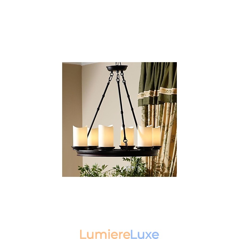Lustre vintage 6 lumières en acier et verre