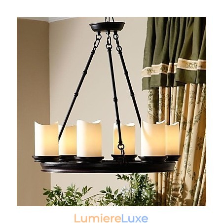 Lustre vintage 6 lumières en acier et verre Lustre vintage 6 lumières en acier et verre