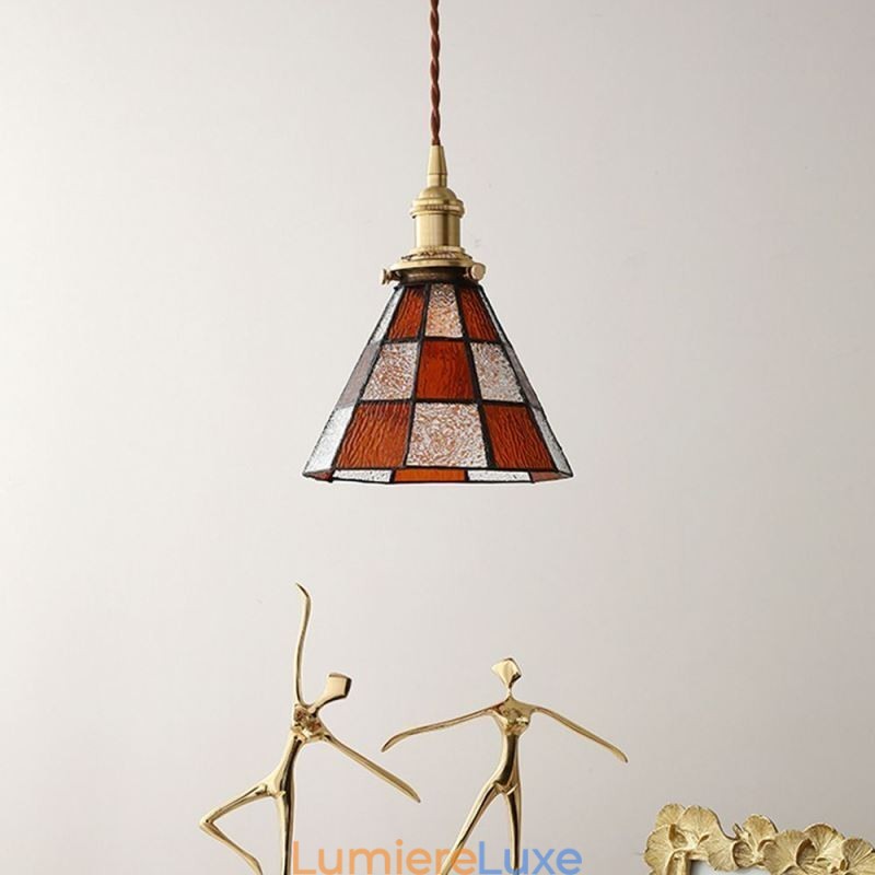 Lampe suspendue rétro en verre à treillis, style japonais