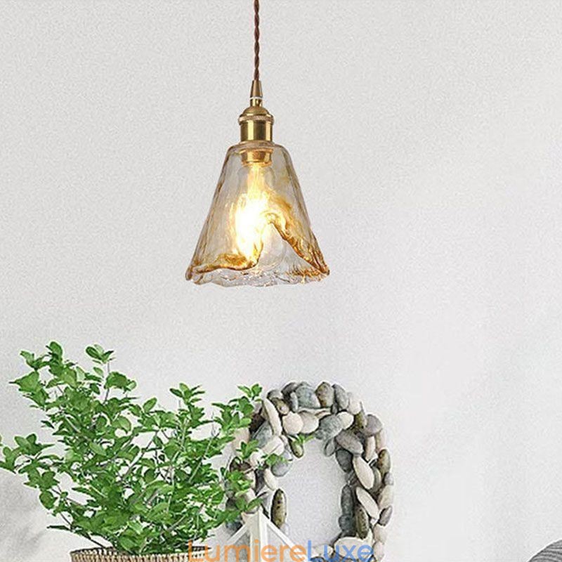 Mini suspension en verre unique de style japonais, couleur ambre, éclairage décoratif