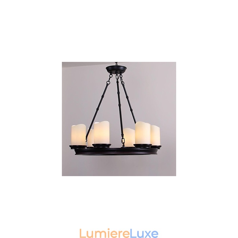 Lustre vintage 6 lumières en acier et verre
