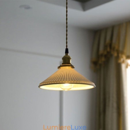 Suspension en céramique de style japonais, lampe suspendue plissée rétro Suspension en céramique de style japonais, lampe suspendue plissée rétro