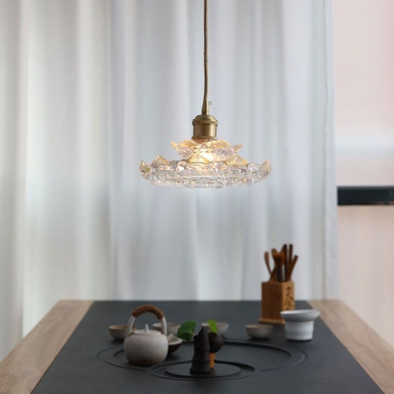 Suspension en verre de style japonais Lampe suspendue en verre de lotus