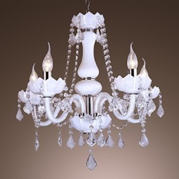 Lustre en cristal élégant à 5 lumières en blanc