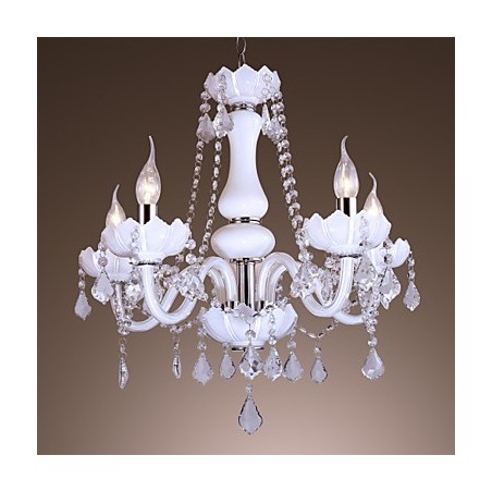 Lustre en cristal élégant à 5 lumières en blanc Lustre en cristal élégant à 5 lumières en blanc