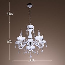 Lustre en cristal élégant à 5 lumières en blanc