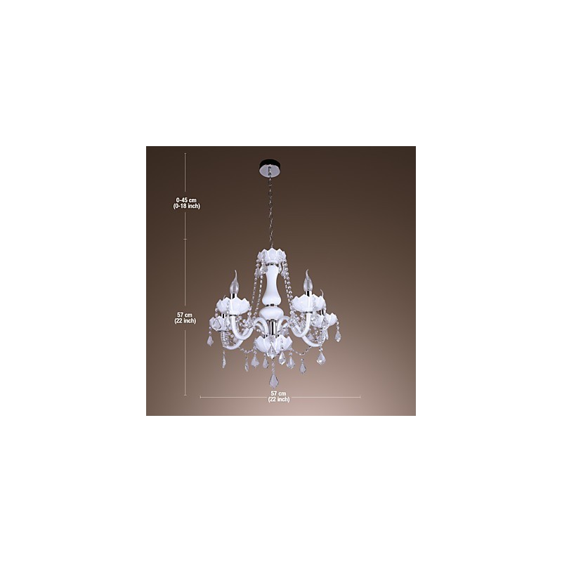 Lustre en cristal élégant à 5 lumières en blanc