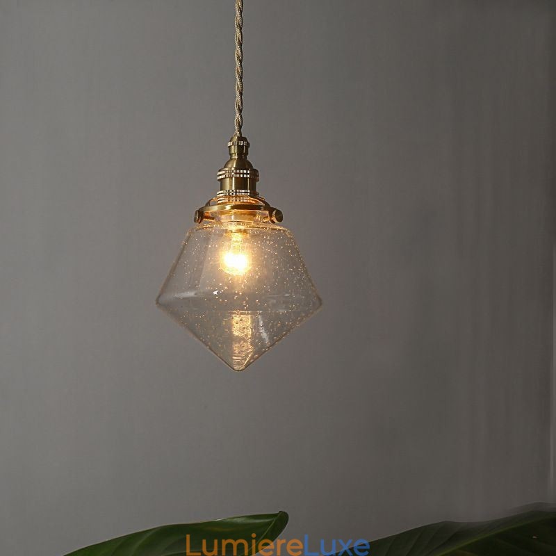 1 luminaire suspendu en verre diamanté à bulles