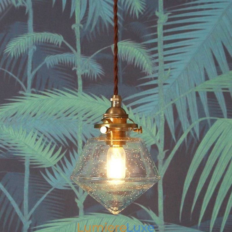 1 luminaire suspendu en verre diamanté à bulles